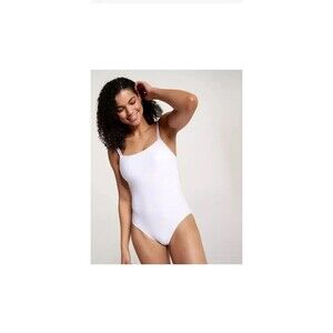 Calia One Piece Swimsuit Size 12 Strappy Back Pure White Waves Beach UPF 50+ NEW